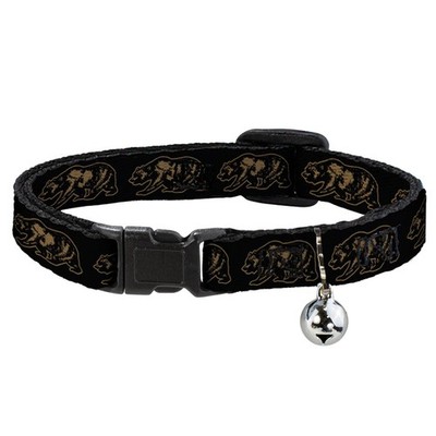Cat Collar Breakaway with Bell California Grizzly Bear Outline Black (US IMPORT)
