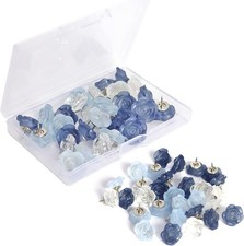 30 Pcs Flower Push Pins Cute Rose Decorative Pin for Cork Blue Gradient