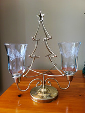 Vintage Brass Wire Christmas Tree Candle Holder Holiday Votive glass Homco
