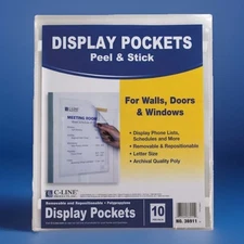 10ct Display Pockets Self Adhesive 8.5" x 11" Walls, Doors Windows C-Line NEW