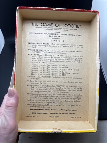1949 Vtg The Game of Cootie Original Box Complete Black Heads Red Legs Pink Eyes - Picture 3 of 9