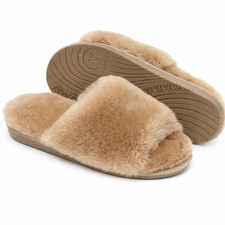 Luxury Sheepskin Slide Slippers Open Toe Fur Mule UK