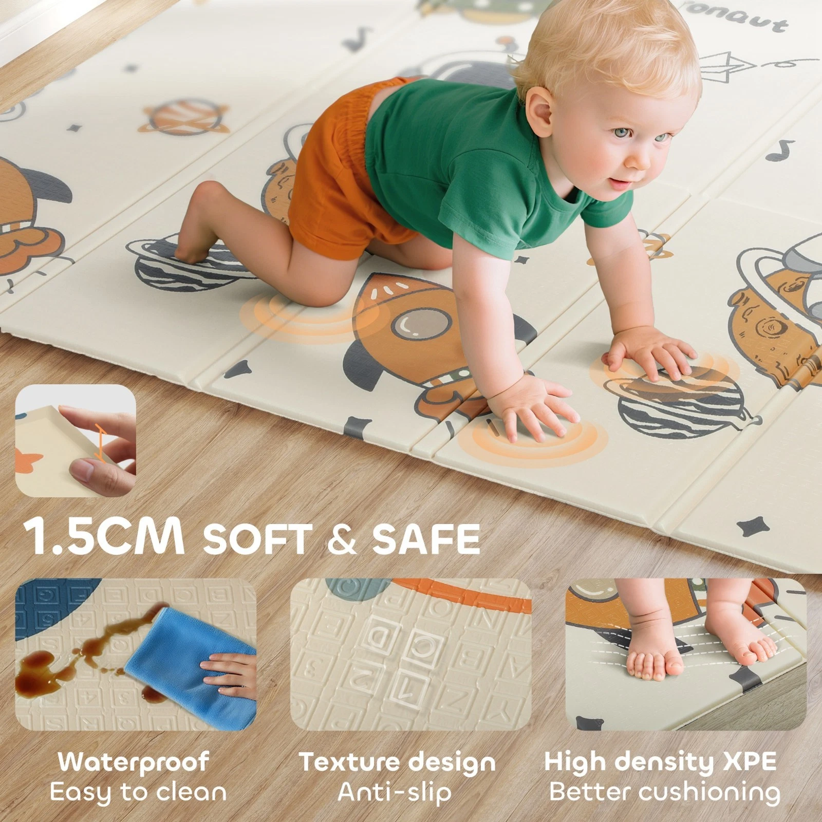 Large Space Baby Play Mat XPE Foam Reversible Crawling Activity Mat
