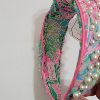 Lilly Pulitzer Coming In Hot Pearl Embellished Knotted Headband Pink Floral Lilly Pulitzer Coming In Hot Embellished Knotted Headband  main image 2