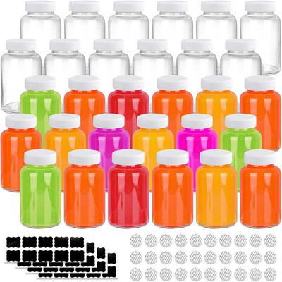 30 Pack 4 OZ Glass Shot Bottles with Caps, 120 ML Empty Wellness Juice Shot Bott