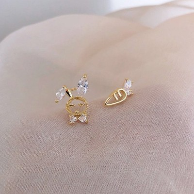 925 Silver Post Cute Rabbit Stud Earrings Gold Plated Bling Rhinestone Jewelry