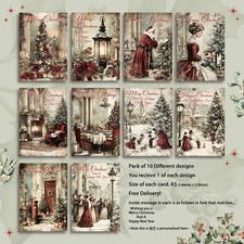 Pack 10 Christmas Cards Victorian Traditional Style Christmas Various