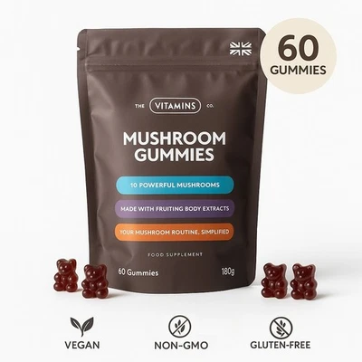 THE VITAMINS CO Lion’s Mane Mushroom Gummies – 60 Chews for Focus, Energy , Memory & Immunity