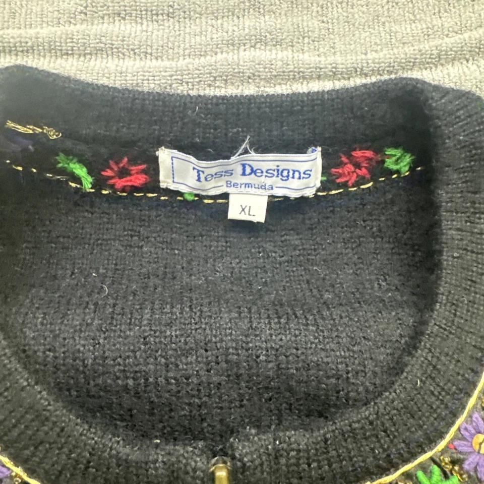 Suéter Vintage Navidad Cuentas Árbol Lana Cárdigan Vacaciones Mujer’s M Foto 3 de 4