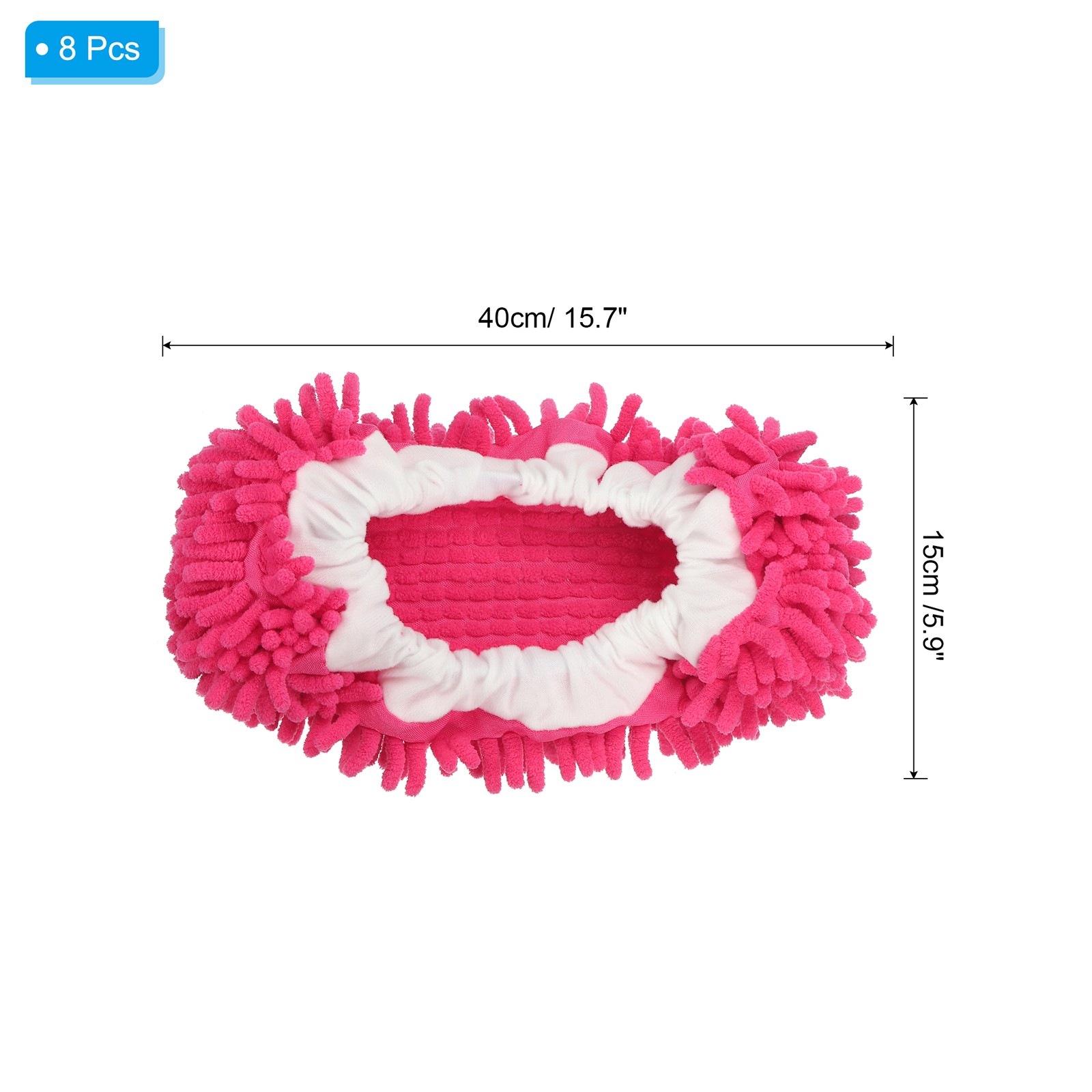 8Pcs Mop Slippers Washable Cleaning Shoes Cover Duster Chenille Fuchsia