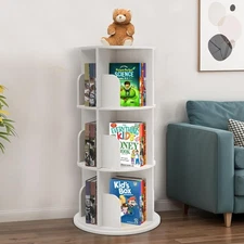 Rotating Kids Bookshelf – 3-Tier 360° Spinning Bookcase Tower, Solid Pine Woo...