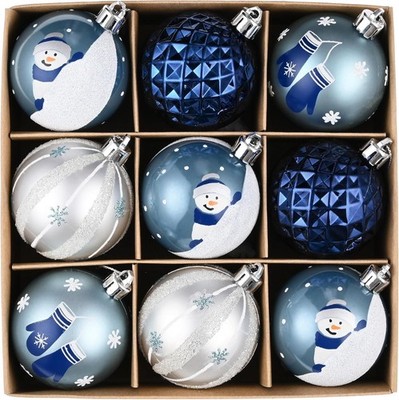 Edle Weihnachtskugeln-Set, 9 Stück, 6cm, Blau-Silber, Deko, Christbaum
