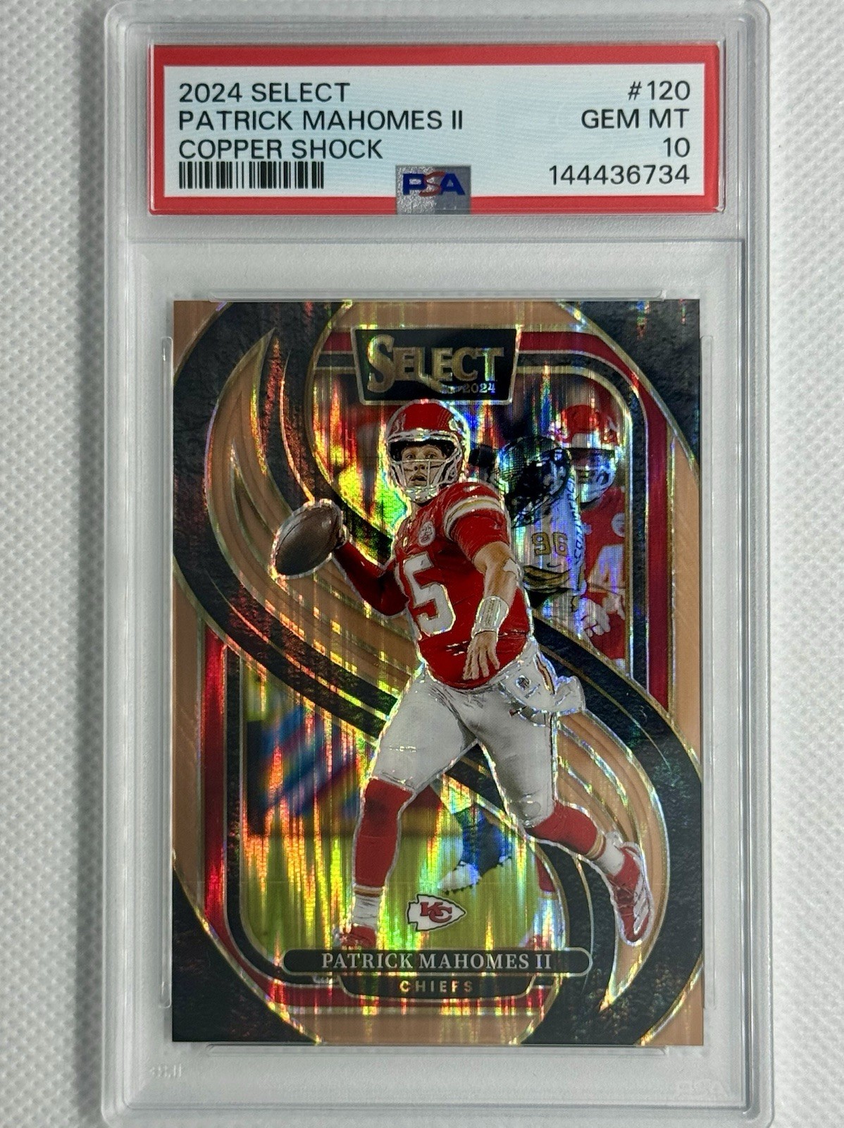 2024 Panini Select Patrick Mahomes II Premier Copper Shock /299 #120 PSA 10