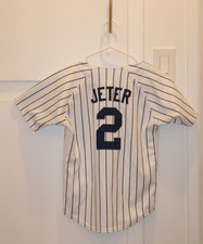 MAJESTIC New York Yankees Derek Jeter 2 Jersey Youth Small Pinstripe Stitch VTG