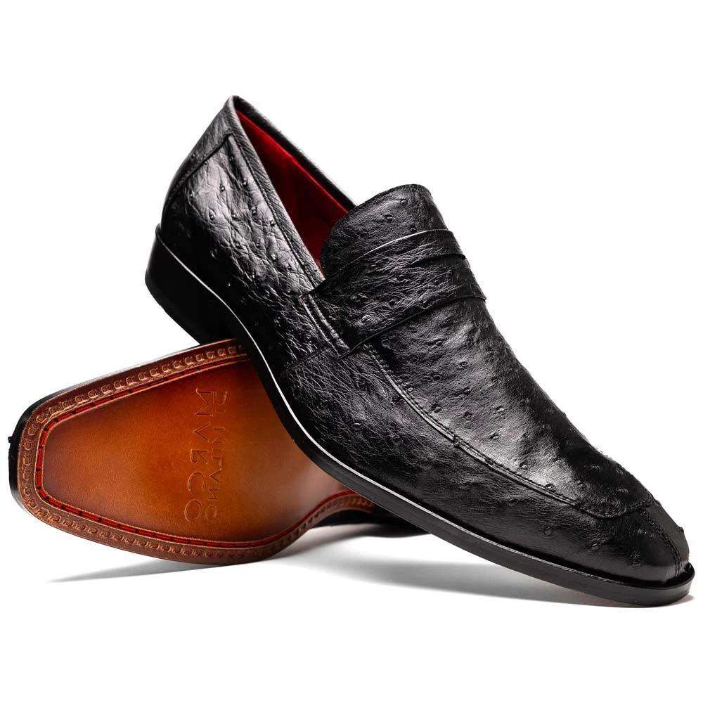 Ferragamo — Salvatore Black Men’s Full Quill Ostrich Skin Slip-on Loafers | Marco Di Milano
