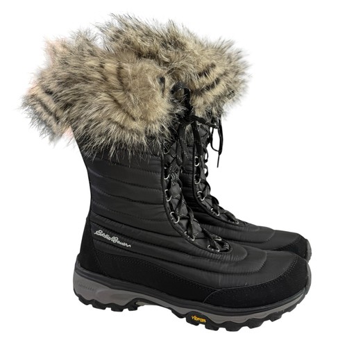 Eddie Bauer Vibram Thermafill Insulated Faux Fur Winter Boots Black Size 8.5 - Picture 2 of 21