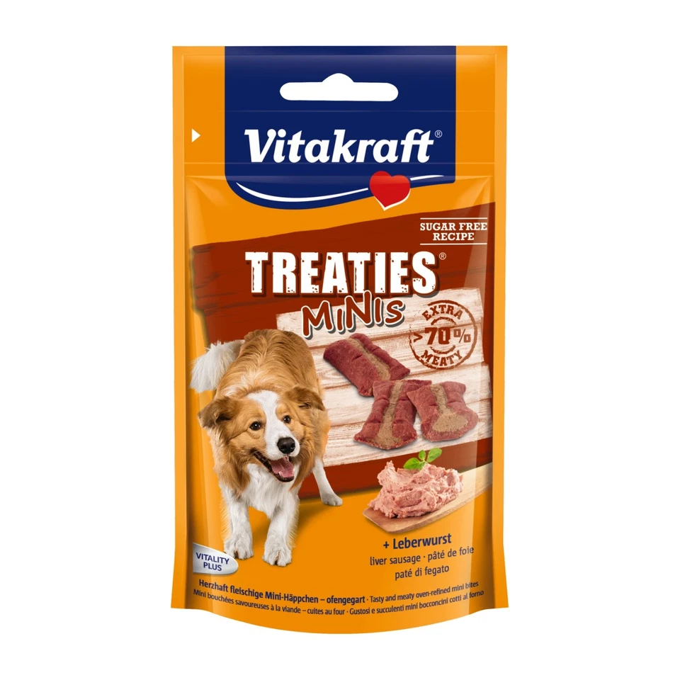 Vitakraft Hundesnack Treaties Minis Leberwurst - 8x 48 g - Hunde Leckerli Snack