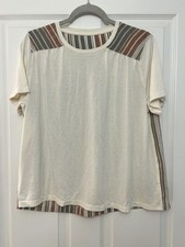 Cream oversized size 12/14 short sleeve striped yoke top