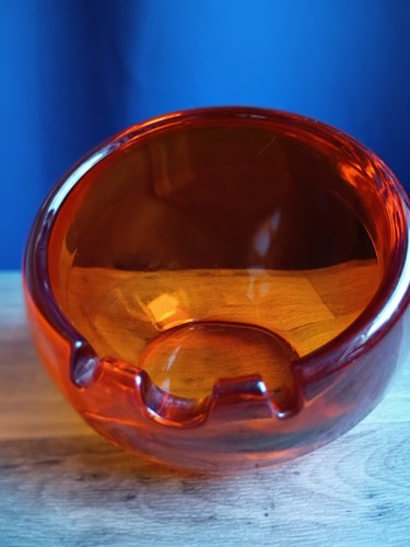Vintage Viking Orb Ashtray Slanted Sphere Mid Century Modern Amber Glass - Picture 2 of 7