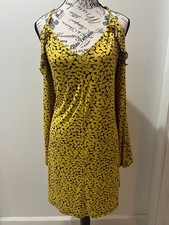 Michael Kors Dress Woman XL yellow black patterned with a cold-shoulder style.