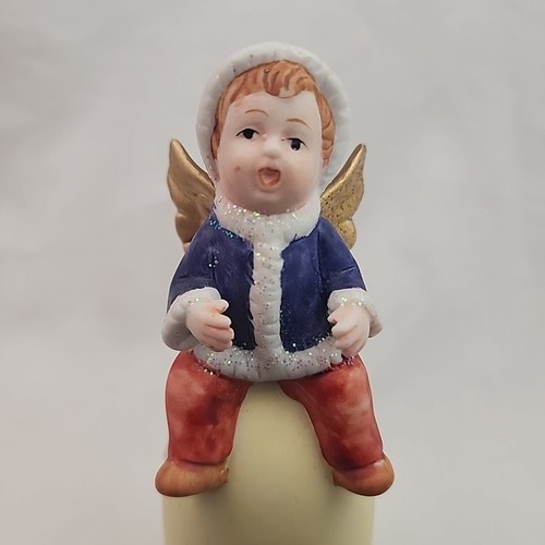 Campana de ángel de Navidad vintage para bebé nieve cerámica brillante pintada a mano 6" de alto - Imagen 3 de 4