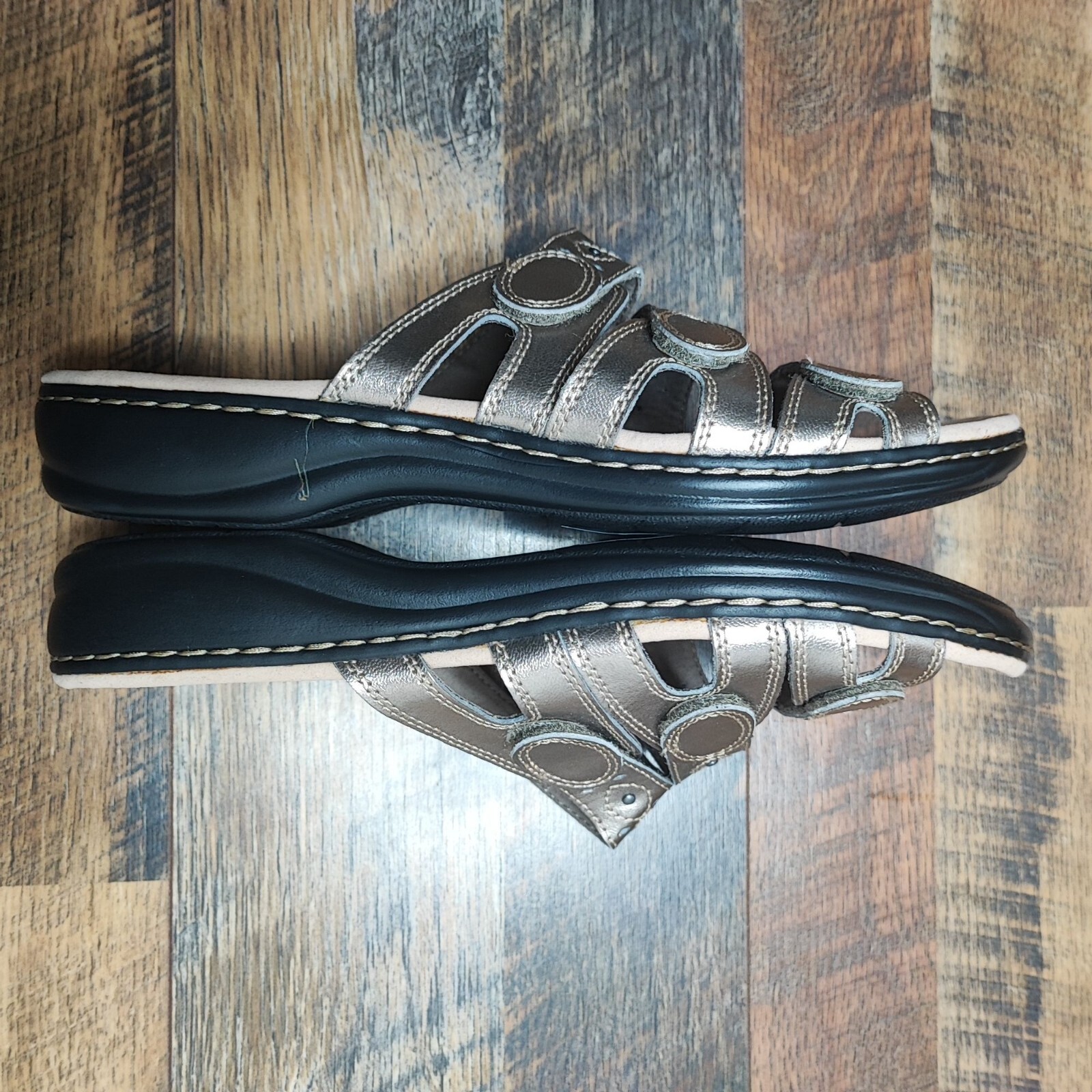 Clarks Collection Women's Pewter Soft Cushion Sandals Brown Size 11M eBay