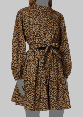 $385 Marella Women's Brown Animal Print Persia Poplin Dress Size