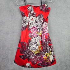 Anthropologie Leifsdottir Womens Strapless Dress 2 Red Floral Cotton Fit n Flare
