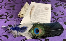SMUDGE BLACK FEATHER FAN SAGE ENERGY Home CLEANSING CLEARING KIT w INSTRUCTIONS