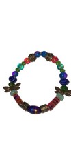 Bracelet With Silver Tone Butterflies And Beads and Multicolor Beads Stretch