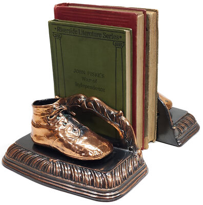 Nice Vintage Pair of Bronzed Baby Bootie Bookends Toddler Shoe Book End Set