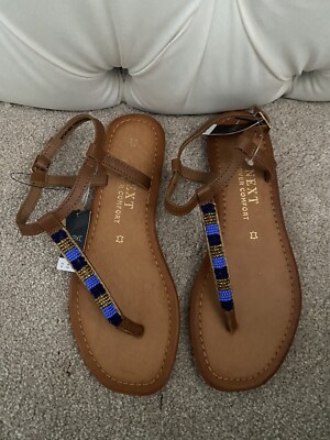 Next Leather Flat Toe Post Sandals With Beaded Size