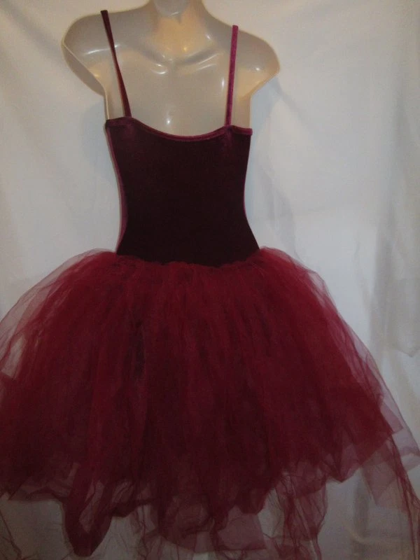 Disfraz de Tutú de Baile de Ballet Terciopelo Rojo Oscuro Niño Grande LC Foto 3 de 3
