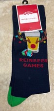 Christmas Holiday Time Novelty Reinbeer Games Crew Sock Men's Fit Shoe Size 6-12