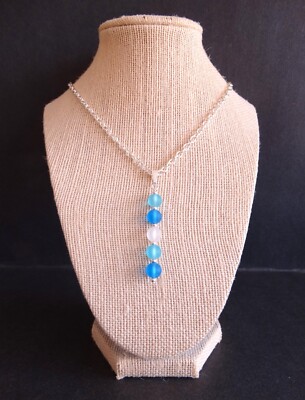 Sea Glass blues jersey style necklace 20'' chain  2.5'' pendant