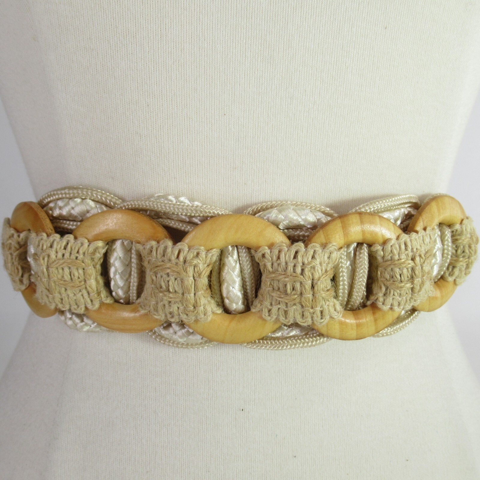 Vintage Waist Belt Women S Jute Wood Disc Knotted Macrame Stretch Rope