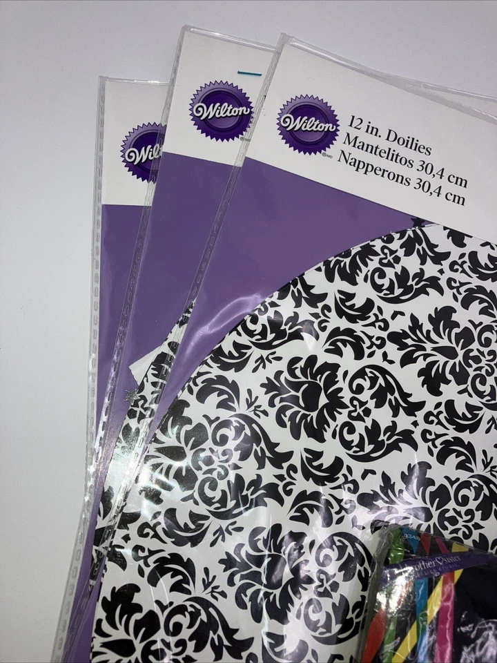 NUEVO Negro/Blanco Fiesta 6 Diciembre Ventiladores de Papel Hobby Lobby y 18 Tapetes de Papel Wilton Foto 4 de 4