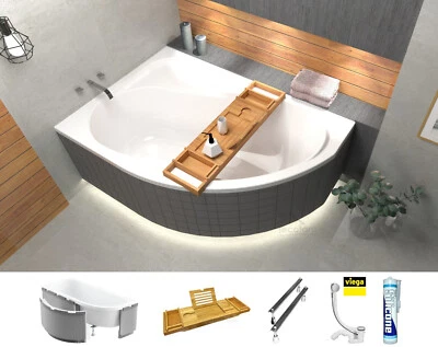 ECOLAM Badewanne Eckwanne Ablage Bambus 150 160 170 x 100 LED Styropor links rechts