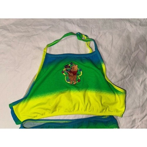 Vintage Disney Winnie the Pooh green blue yellow halter two piece swimsuit 13/14 - Picture 3 of 10