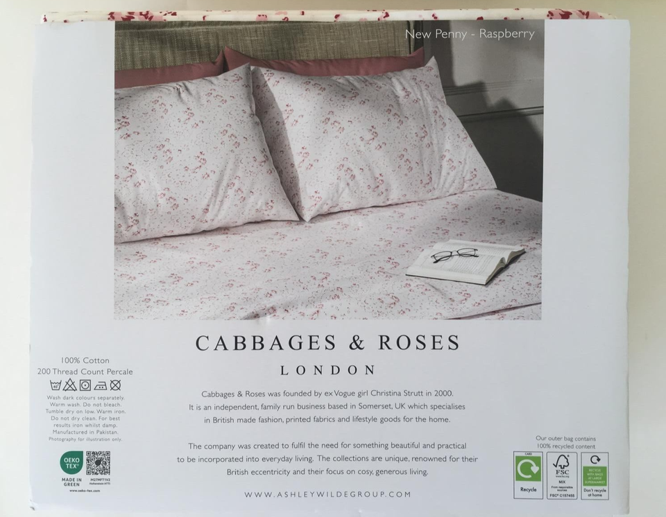 Cabbages & Roses KING Sheet Set RASPBERRY Cotton FLORAL Red Blush White ...