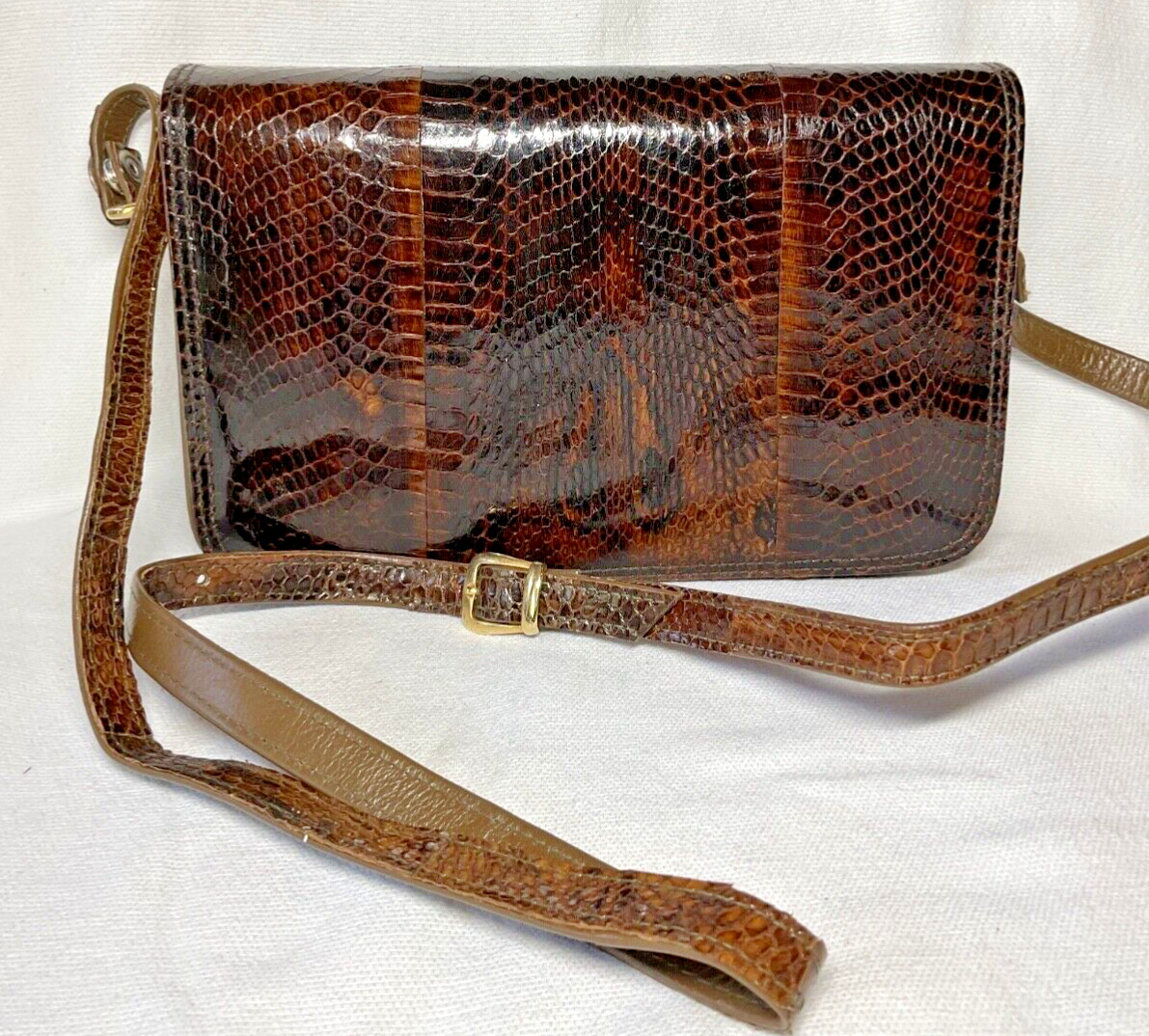 WOMENS python handbag adjustable strap brown 7 x … - image 1
