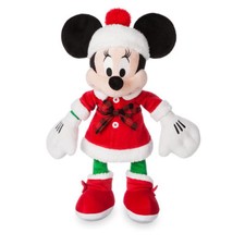 MINNIE MOUSE HOLIDAY PLUSH 15" H "DISNEY STORE 2017" ON FOOT PLAID  FURRY TRIM