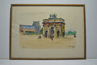 Gemälde Aquarelle  Arc Triomphe du Carrousel  Fernand GUIGNIER Paris Louvre