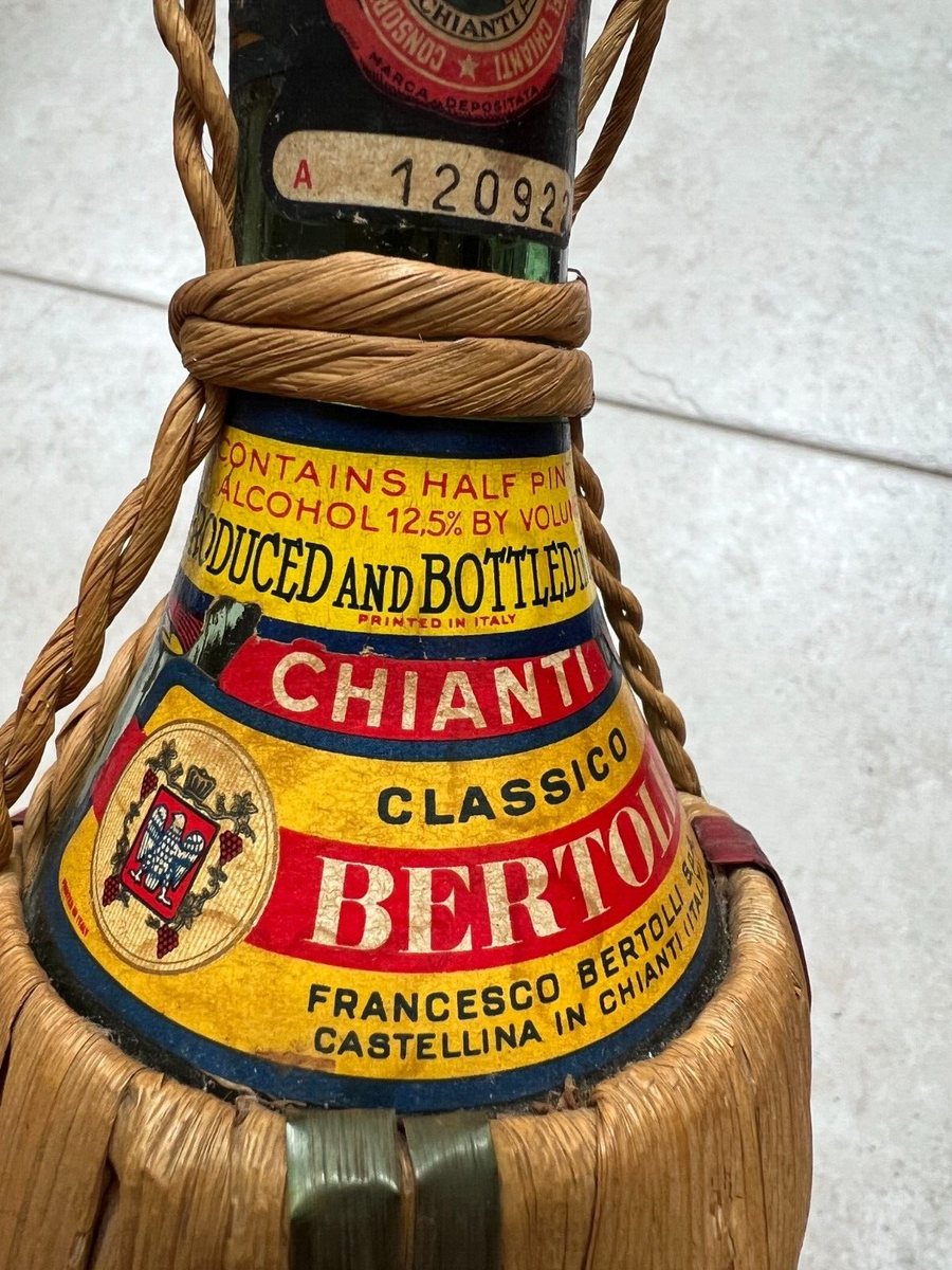 RARE Vintage 1961 Bertolli CHIANTI Rattan Wrap Red & Green Rand
