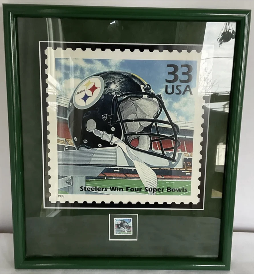 Selo postal Pittsburgh Steelers Win Four Super Bowls 1999 EUA emoldurado 17 X 15 - Imagem 3 de 4