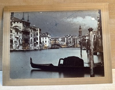 GRAND CANAL VENICE ITALY Albumen Photo Late 1800's Gondolla Rialto Venezia 11x8