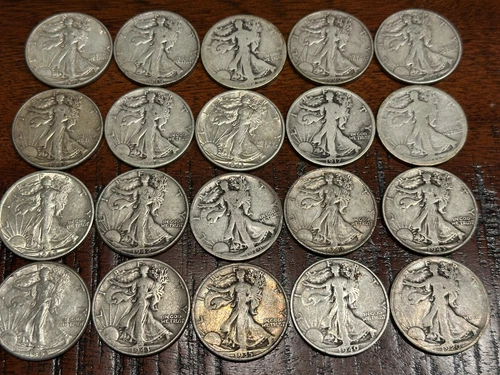1917-1945 Walking Liberty 90% Silver Half Dollar 50c Lot of 20 Coins