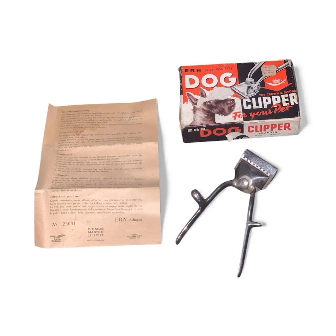 Rare German ERN Best Quality Dog Clippers The Crown & Sword For Your Pet Silver