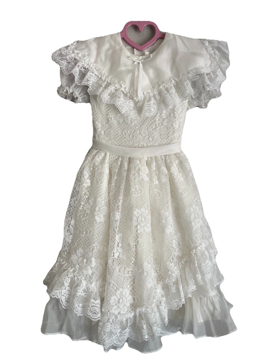 Vintage Gold Bell California ruffle white lace pageant dress Children's size 12 Vintage Gold Bell California ruffle white lace pageant dress Children's size 12