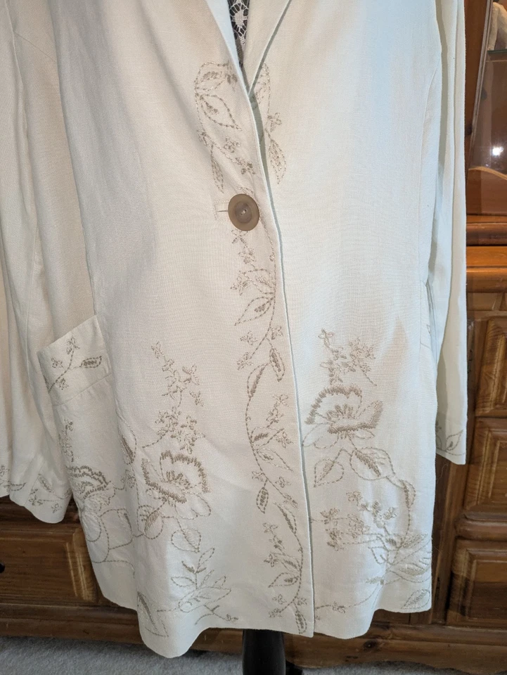 Blazer J.Jill Desert Bloom Floral Lino Plus 2X Beige Un Botón Uso Profesional Usado en Excelente Condición Foto 3 de 4